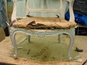 Louis XVI chair, seat being removed